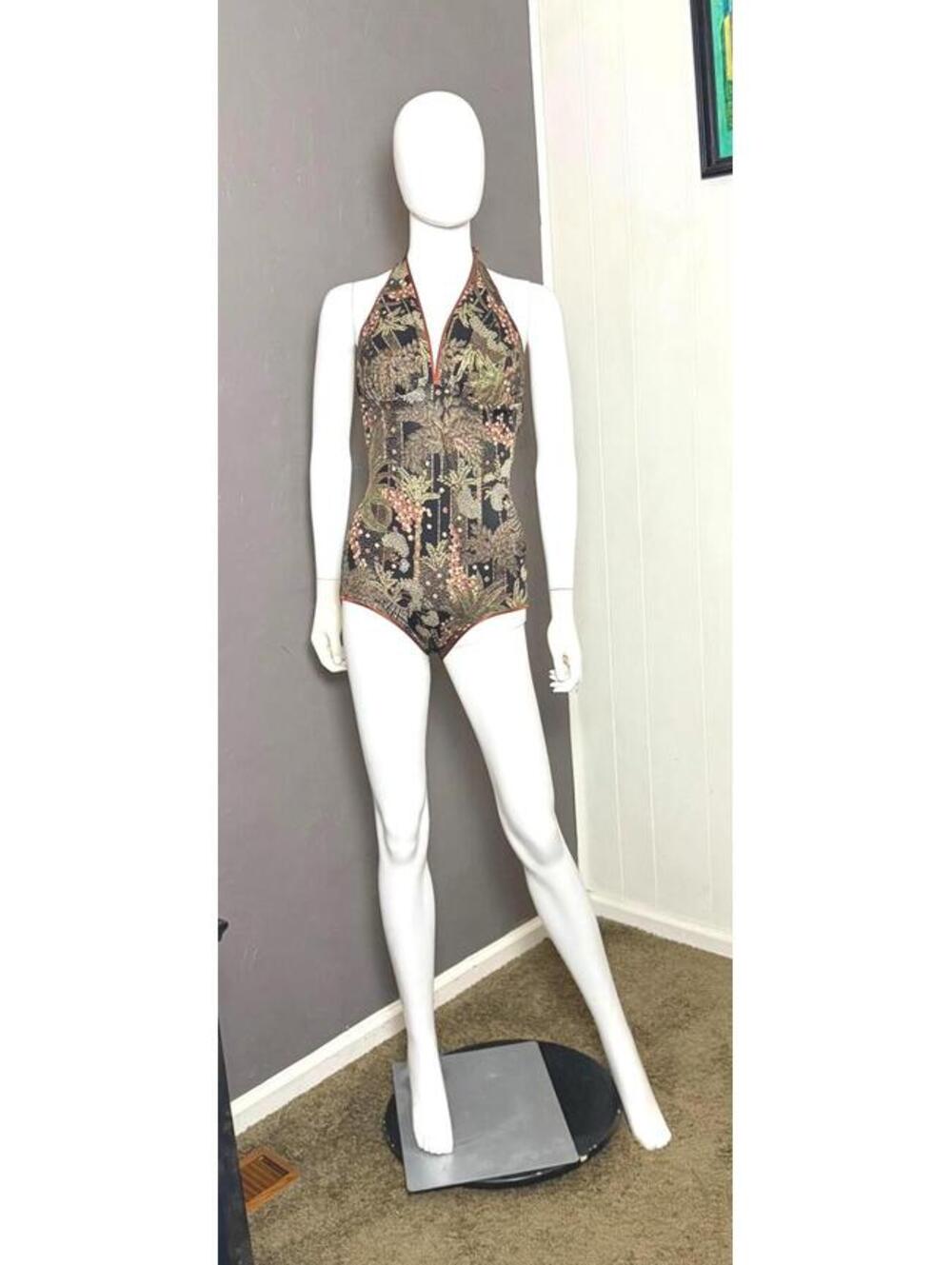 1970's Swimsuit Reversible Halter Neck Black Boho Print or Sparkling Copper S/M